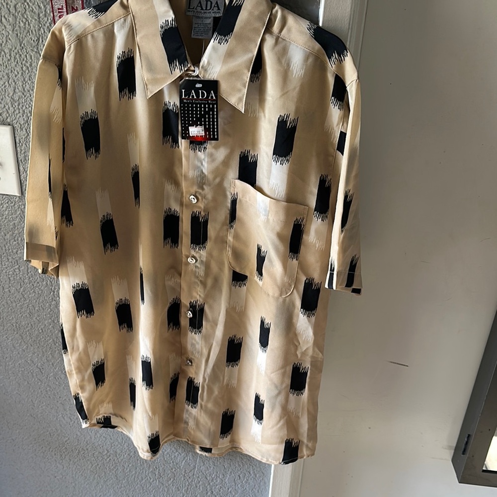 Ada Men's Beige and Black Patterned Shirt